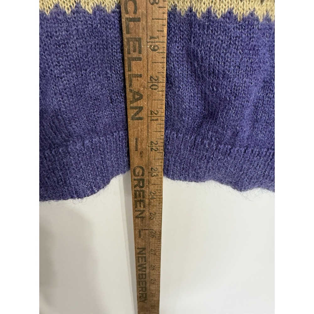 French Connection Vtg Women's Cardigan Mohair Sweater Purple sequins L Fair Isle - Picture 6 of 7